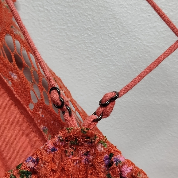 New Free People Mini Dress Women Size L Red Floral Sleeveless Ruffle Whimsical - Picture 6 of 10